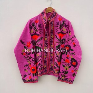 Embroidery Women Cotton Suzani Jacket Coat Handmade Indian Style Open Front Over Coat, Festival Jacket, One size fits All