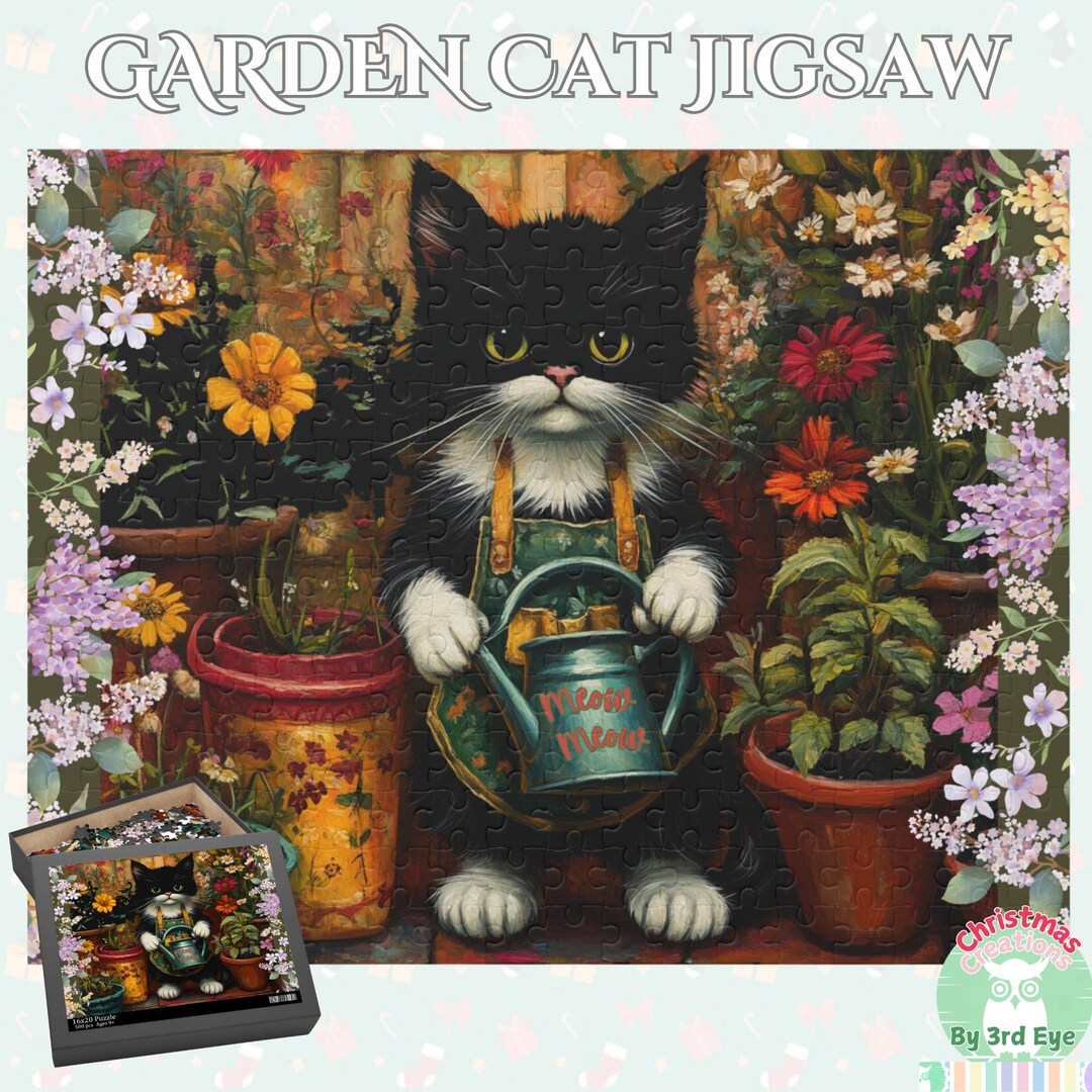 GARDEN CAT PUZZLE | Black and White Cat Jigsaw | Watering Can Themed ...
