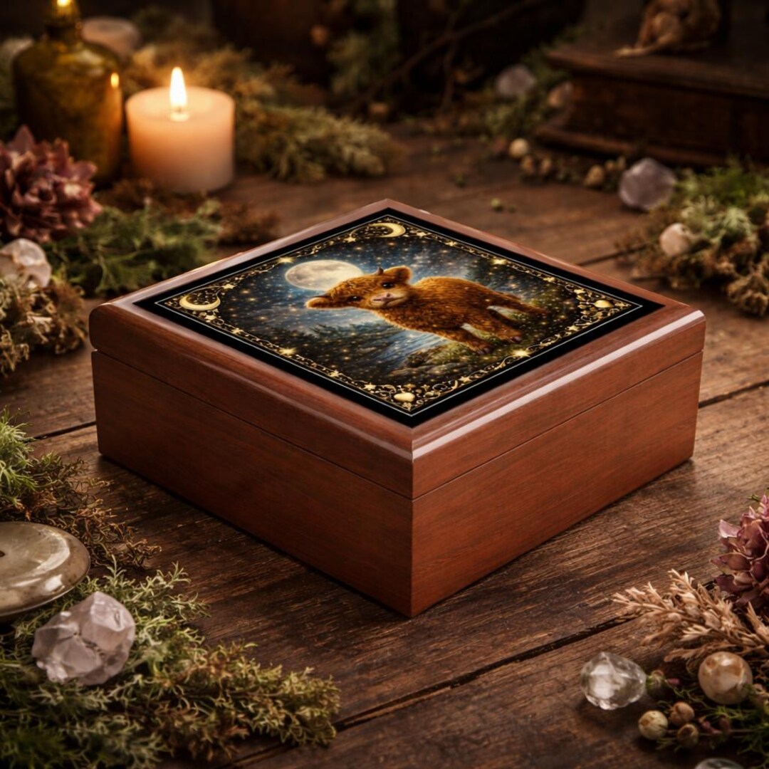 Baby Highland Cow Jewelry Box | Moonlit Animal Keepsake | Cottagecore ...