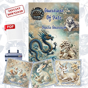 GUARDIANS of FATE Oracle / Chinoiserie Paquete imprimible en PDF / 36 cartas de oráculo, guía, diario, libro complementario, 12 pegatinas circulares