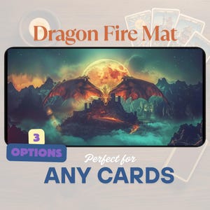 Tappetino da gioco dei tarocchi FIRE DRAGON / Tappetino da gioco con 10 carte a croce celtica o semplice / Tappetino in neoprene fantasy per tarocchi, oracoli o TCG