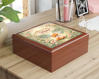 Personalised Fox Woodland Keepsake Box | Child Name Jewelry Trinket Storage