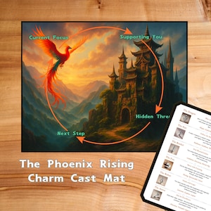 Tapis de lancement de charme PHOENIX'S RISING | Divination Charm Charm | Nappe d'autel magique | Cuir végétalien | Tapis de château fantastique | Cadeau spirituel