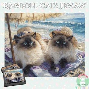 RAGDOLL CAT PUZZLE | Beach Vibes Jigsaw | Holiday Puzzle for Cat Lovers | Family Activity Gift | 120, 500 Piece