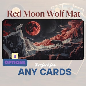 Tappetino da gioco per tarocchi RED MOON Wolf / con 10 carte a croce celtica o semplice / Tappetino in neoprene fantasy per tarocchi, oracoli o TCG