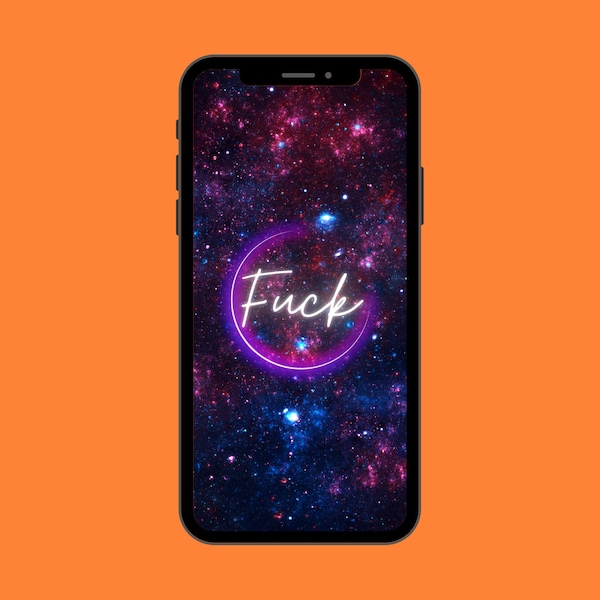 Fuck Phone Wallpaper | Space Galaxy Stars Lock Screen | Swear Word Purple Glow Ring | Digital Instant Download