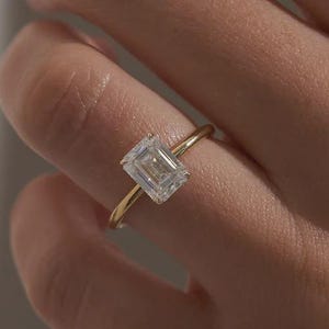 2 CT Emerald Cut Lab Grown Diamond Ring, Hidden Halo Engagement Ring, Wedding Ring, E VVS IGI Certified Lab Created Diamond, Gift For Her