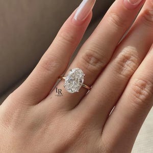 3 Carat Oval E/VVS Diamond Solitaire Engagement Ring, Lab Diamond Hidden Halo Engagement Ring, Lab Created Diamond Ring, 14k Yellow Gold