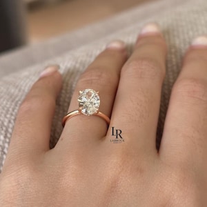 3CT Oval Cut Engagement Ring, Hidden Halo Oval Cut Solitaire Ring , 18k Yellow/white/rose Gold Ring, Solitaire Bridal Ring, Gift for her