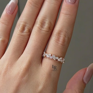 Marquise Diamant Ring Marquise Diamant Ehering Abwechselnd Marquise Runder Diamant Ring Echtes Labor Diamant Ring stapelbar Band für Frauen
