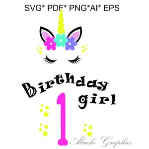 Unicorn SVG, Unicorn hoofd SVG, Unicorn gezicht SVG, Unicorn verjaardag SVG, Unicorn eerste verjaardag meisje SVG, Unicorn gesneden bestand voor Cricut