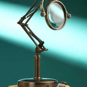 Antique Brass Table Magnifier: Adjustable Spring Arm, 3x Optical Lens