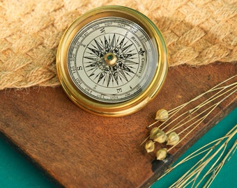 Brass Engraved Australian Penny Compass with hard wood box - Marine Nautical Personalized compass _ anniversary gift - Baptism gift