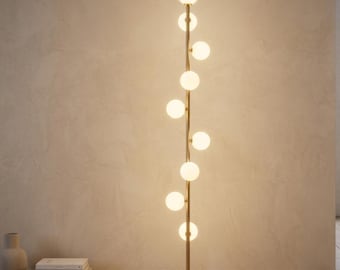 Moderne messing vloerlamp 59 inch – Minimalistische gouden staande lamp, luxe woonkamerverlichting, handgemaakte metalen interieurlamp