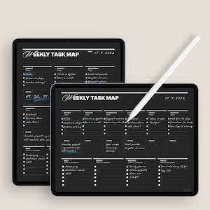Wöchentliche Aufgaben Map Digitaler Planer Aufgabenliste Organizer To Do Liste Produktivität iPad Aufgabentracker Dark Mode Template Office Agenda Printable