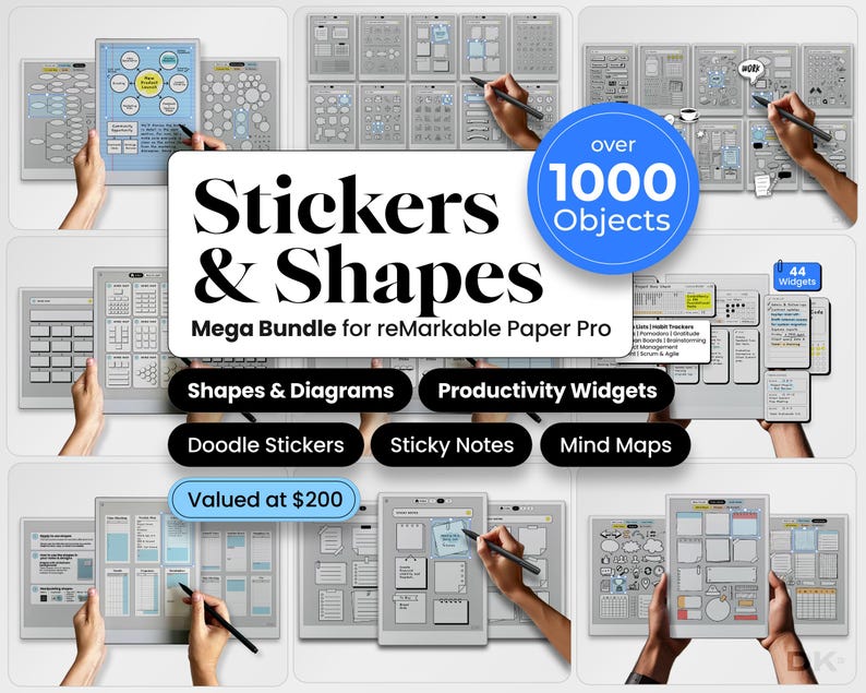 Stickers Bundle for reMarkable Paper Pro Template Stickers for reMarkable Pro Shapes Copy Paste Icon Visuals To Do reMarkable Notebook rmdoc