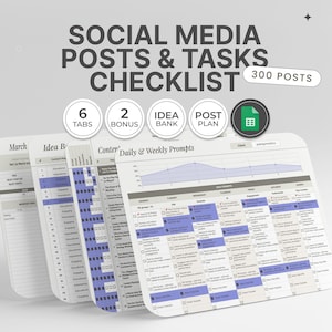 Googleスプレッドシートテンプレート用バーチャルアシスタントソーシャルメディアチェックリスト コンテンツクリエイター向けVAマーケティングプランナー向けチェックリスト Etsyセラー向けVA