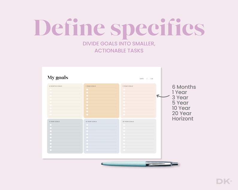 Goal Setting Planner Printable Goal Orientation Planner Yearly Goal Work Business Tracker Life Goal Spreadsheet Work Planner Productivity