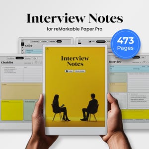 Puede incluir: Un planificador digital para la preparación de entrevistas con 473 páginas. El planificador incluye secciones para una lista de verificación, una oferta, notas de la entrevista y notas adhesivas. El planificador está diseñado para el reMarkable Paper Pro.
