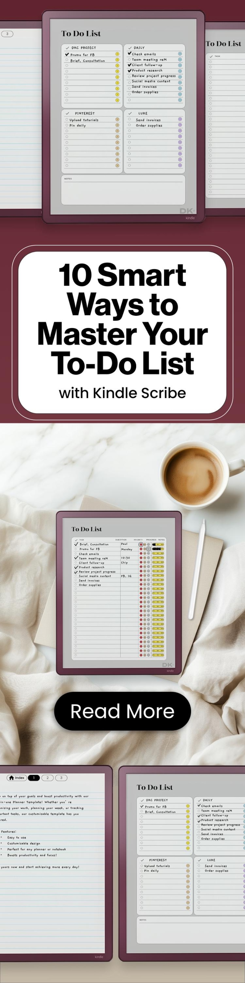 To Do List Template for Kindle Scribe Colorsoft To Do Notes for Kindle Checklist Task Tracker Bundle Business Planner Journal Workflow