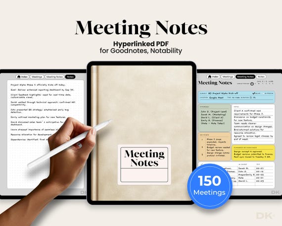 Digital Meeting Notebook for Goodnotes, Notability (PDF Download)