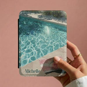 Personalized Case for Kindle Summer Vibes Aesthetic Custom Name Sleeve Book Lover Cover Blue Water Reading Gift for Her Beach Vacation