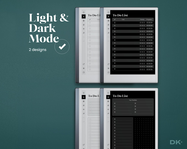 To Do List for Remarkable 2 Template Simple Planner fits Remarkable Daily Task List Digital Checklist for rM2 Dark Mode Toolbar Wide Rule