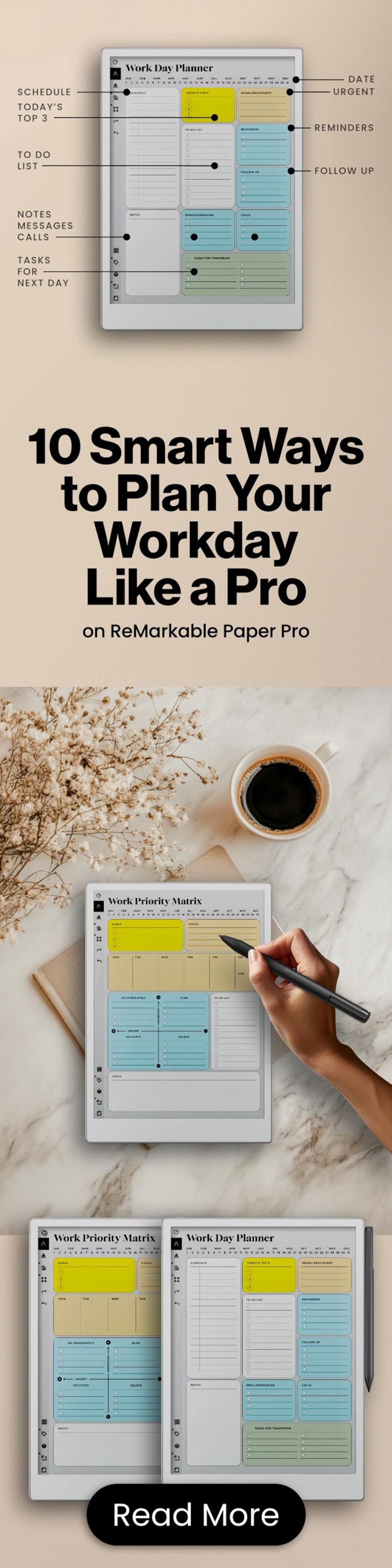 Work Day Planner for reMarkable Paper Pro Template Work Day Schedule Organizer for reMarkable Pro Tracker Work Day Checklist Management rMPP