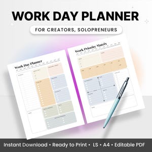 Editable Work Planner Printable Work Day Schedule Template Daily Productivity Planner Work To Do List Priority Matrix Office Fillable PDF