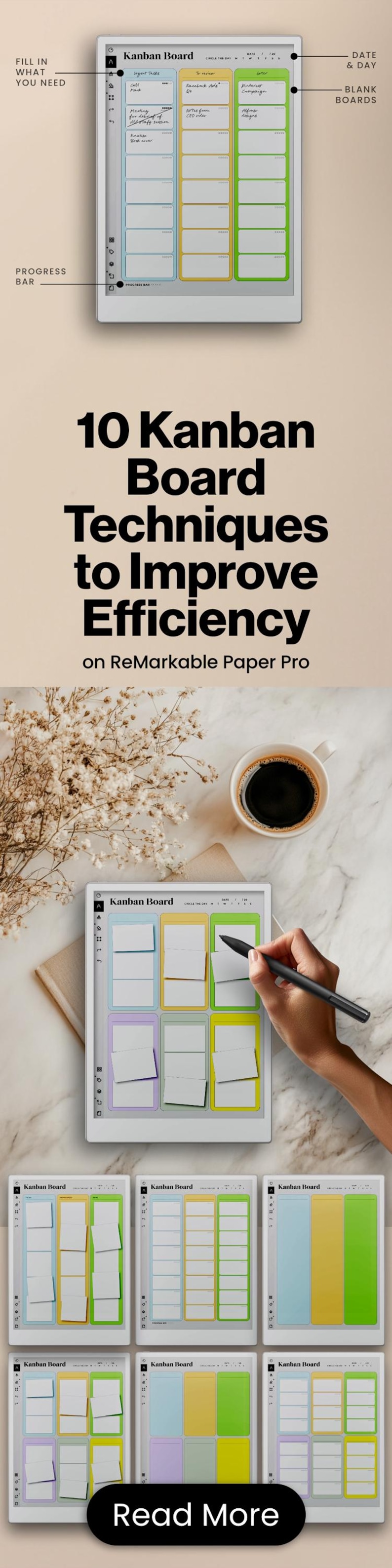 Kanban Board for reMarkable Paper Pro Template Kanban Board Digital Planner Checklist Template Organizer for rMPP Toolbar Wide Space Rule
