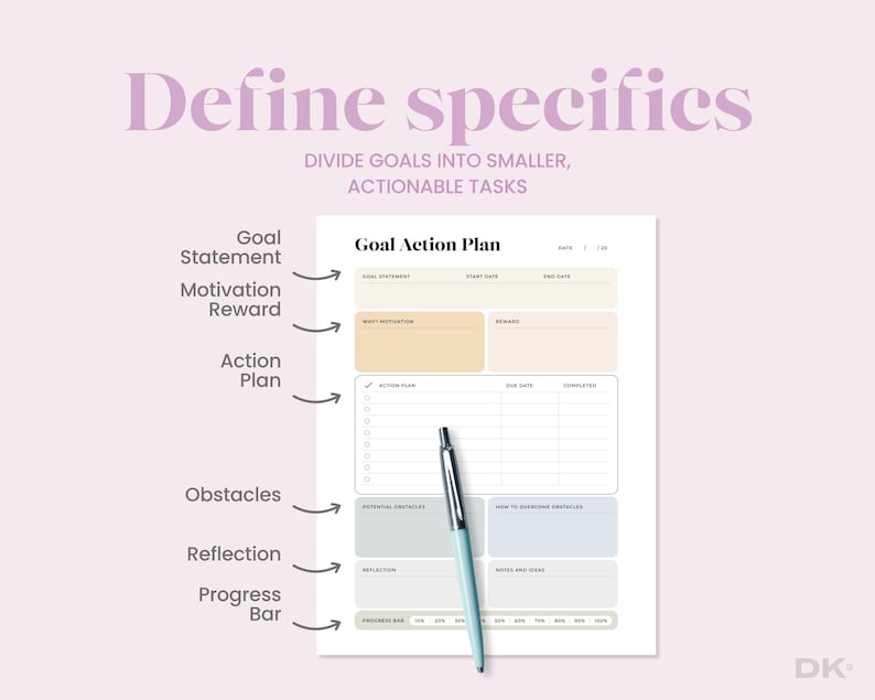 Goal Setting Planner Printable Goal Orientation Planner Yearly Goal Work Business Tracker Life Goal Spreadsheet Work Planner Productivity