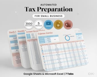 Small Business Spreadsheet Tax Preparation Digital Template Excel Accounting System Organization Financial Tracking Tool Entrepreneur