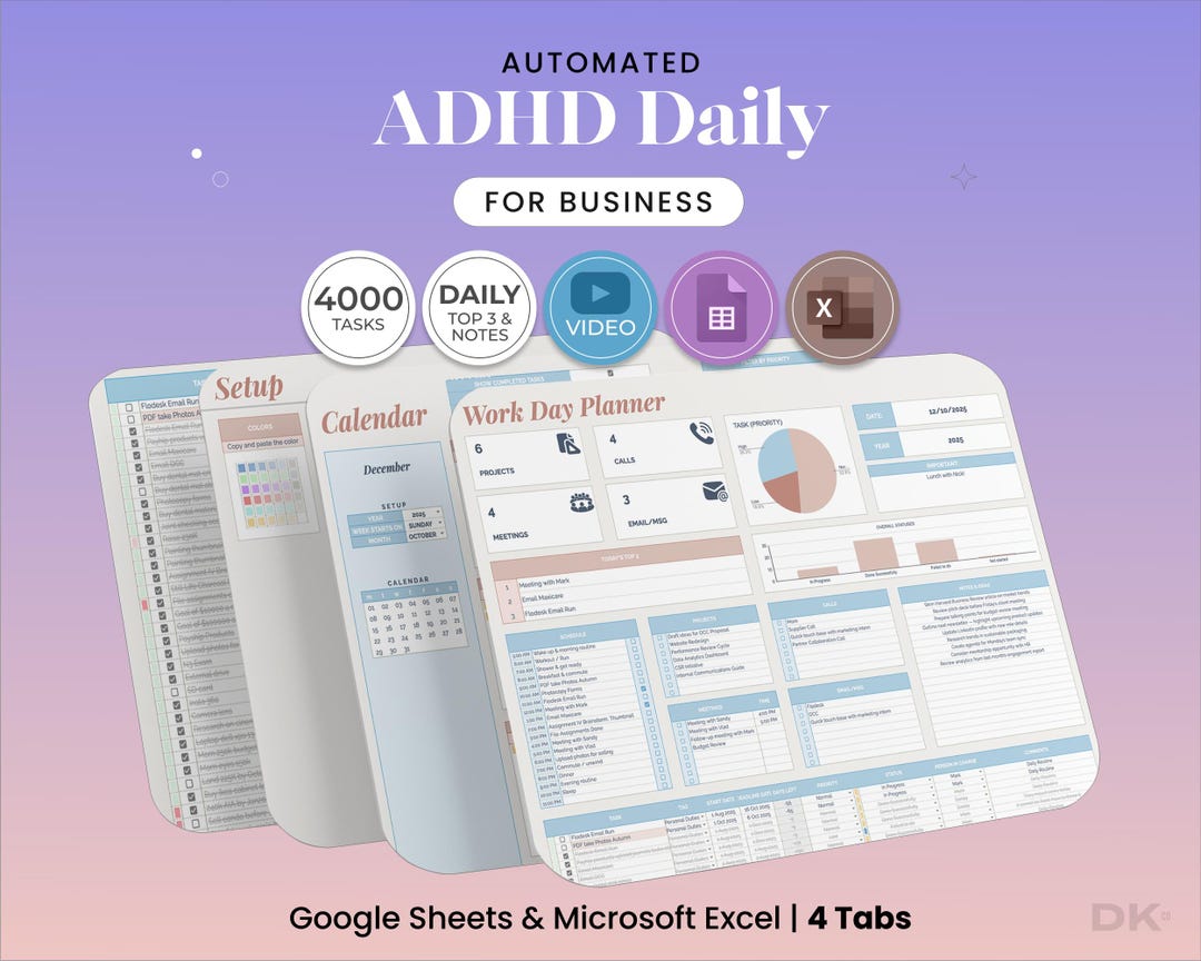 ADHD Daily Work Planner: Google Sheets Task Tracker (digital Organizer ...