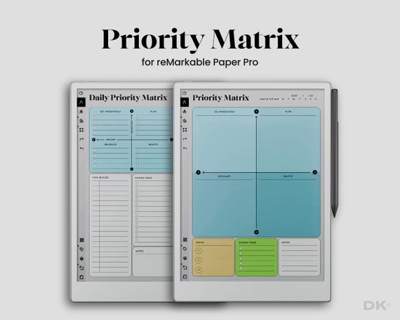 Priority Matrix Template for reMarkable Paper Pro Eisenhower Method (PDF)
