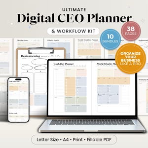 Digital CEO Planner Printable CEO Business Planner Small Business Bundle Work Planner Growth Strategy Productive Minimal CEO Planner Kit