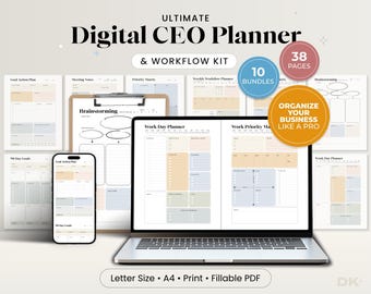 Printbare planner voor kleine bedrijven: wekelijkse doelen, KPI-tracker, takenplanner (invulbaar PDF-bestand), productiviteitsplanner voor bedrijven.