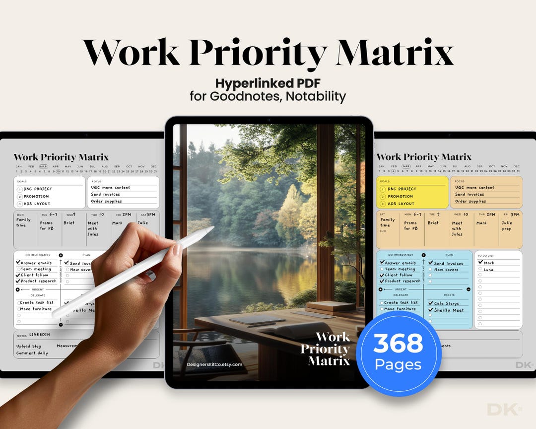 Work Priority Matrix for Goodnotes Template Eisenhower Matrix Daily ...