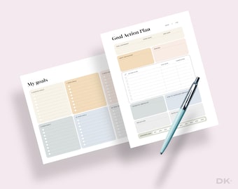 Doelactieplanner Afdrukbare maandelijkse planner voor het instellen van doelen Jaarlijks doel Werk Business Tracker Levensdoel Spreadsheet Werkplanner Productiviteit