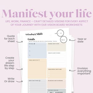Vision Board Planner Pages Vision Book Plan Gratitude Dream Board Manifestation Law of Attraction Goal Mindfulness Journal Printable Planner