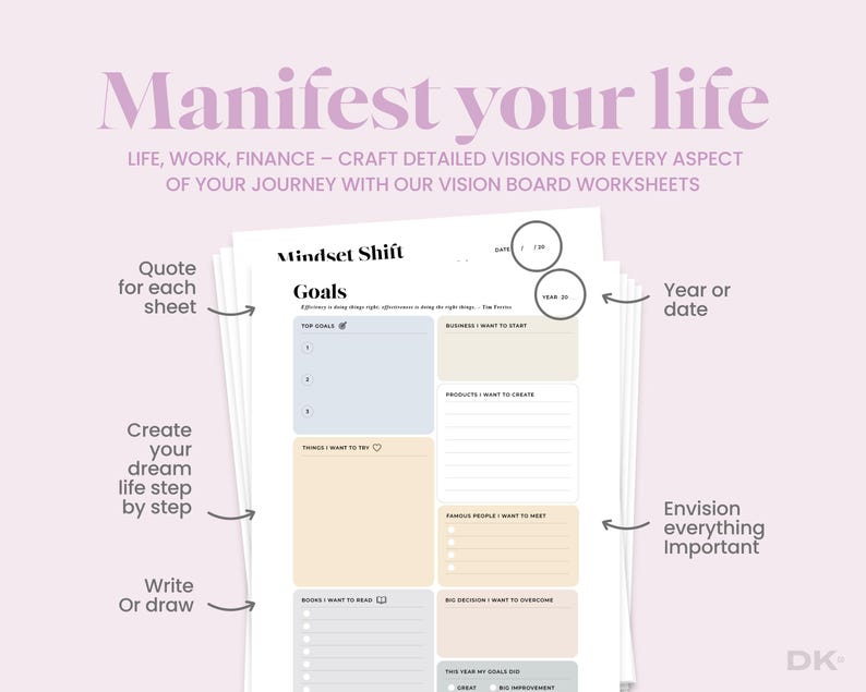 Vision Board Planner Pages Vision Book Plan Gratitude Dream Board Manifestation Law of Attraction Goal Mindfulness Journal Printable Planner