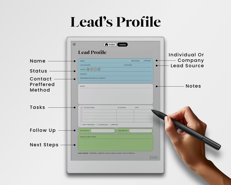 Leads Tracker for reMarkable Pro Template Client Tracker Lead Log fits reMarkable Paper Pro Sales Agency Potential Clients Notebook Manager