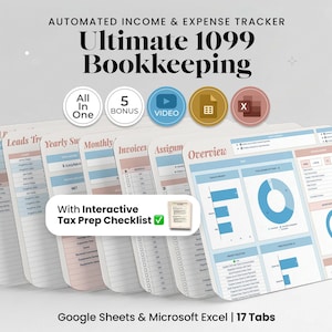 Bookkeeping Template for Small Business Freelancer Expense Tracker 1099 Accounting Spreadsheet for Google Sheets and Excel Income Tracker