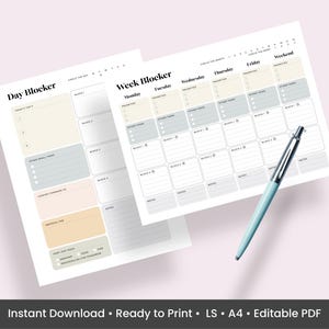 Planificador de bloques de tiempo, plantilla imprimible de horario de bloqueo de tiempo diario, gestión del tiempo digital, PDF, carta A4, organizador de tareas de productividad semanal