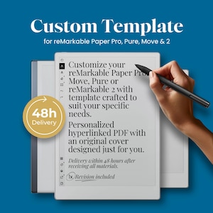 Custom Template for reMarkable Paper Pro, reMarkable Move, reMarkable Pure and reMarkable 2 Personalized Hyperlinked PDF with Cover Design