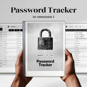Rastreador de senhas para Remarkable 2 Modelo Livro de senhas para Cofre de senhas Organizador Caderno de senhas Gerenciador de senhas Bloco de notas Barra de ferramentas