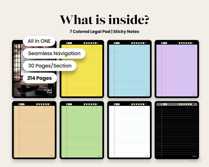 Legal Pad Planner for Goodnotes Template Memo Pad Digital Paper for Notability iPad Note Taking Template Hyperlinked Planner Pad Legal Notes
