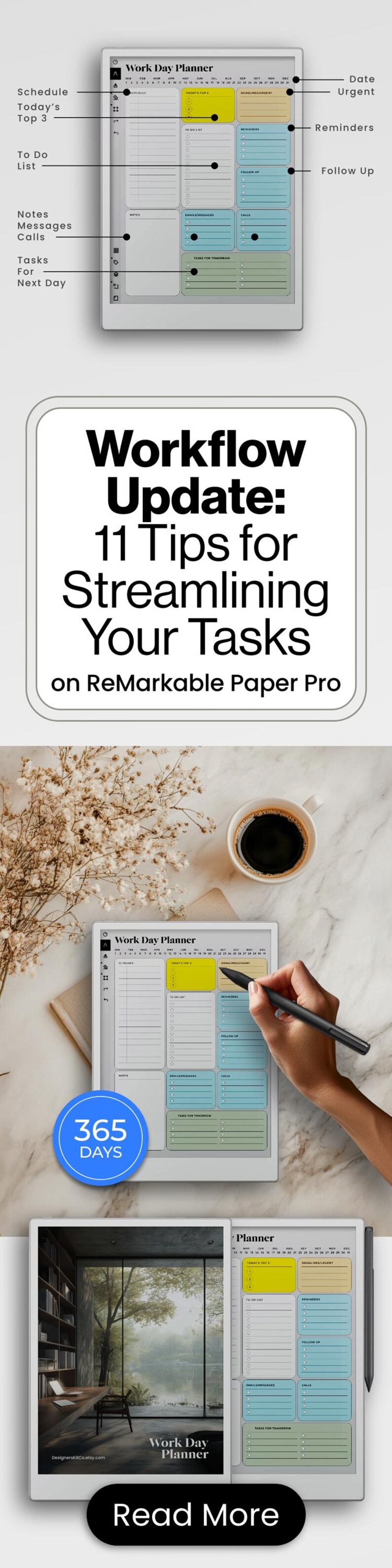 Work Day Planner for reMarkable Pro Template Notes Work Day Checklist Planner Day Task Management Digital Calendar Business Productivity