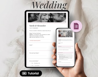 Modèle RSVP de mariage moderne pour la gestion des invités en ligne et le suivi numérique instantané | Formulaire RSVP de mariage minimaliste à l'aide de Google Forms