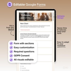 Client Intake Form Google Forms for Coaching Consultation Editable Onboarding Questionnaire Service Business Client Information Template