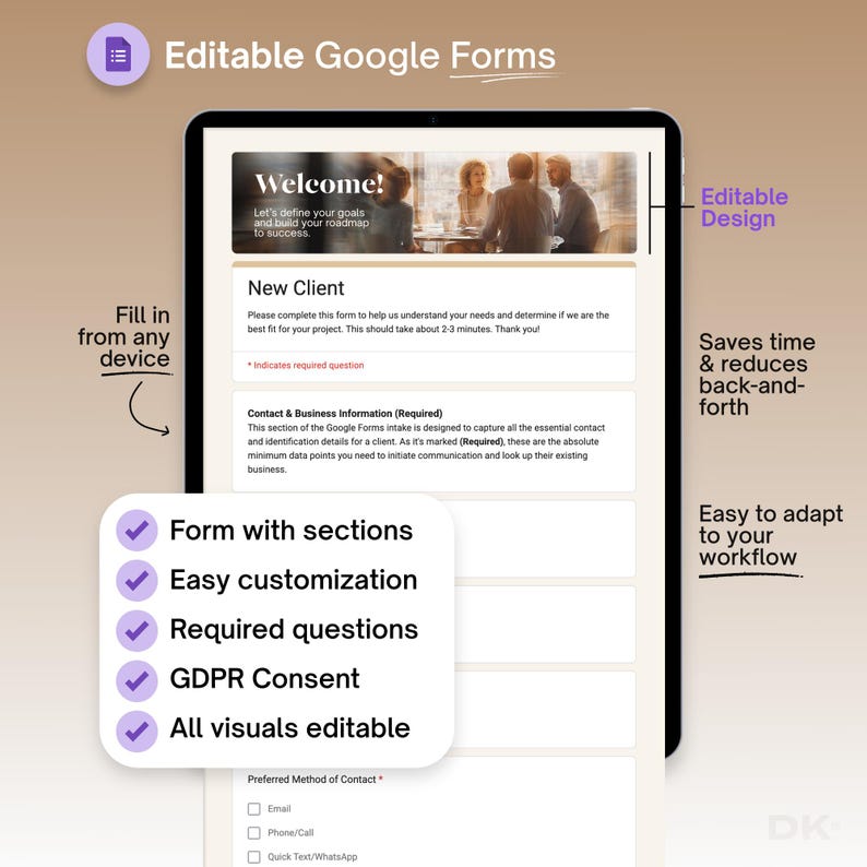 Client Intake Form Google Forms for Coaching Consultation Editable Onboarding Questionnaire Service Business Client Information Template